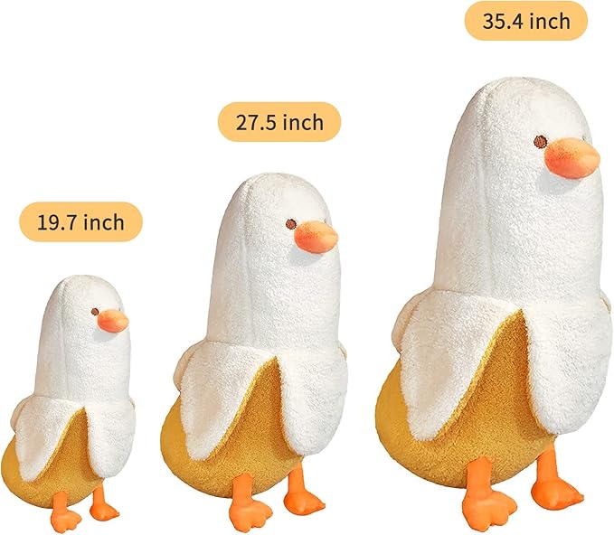 PEACH CAT Banana Duck Plush Toy Cute Plushie Hugging Plush Pillow Duck Stuffed Animal for Girls and Boys White 19.7"