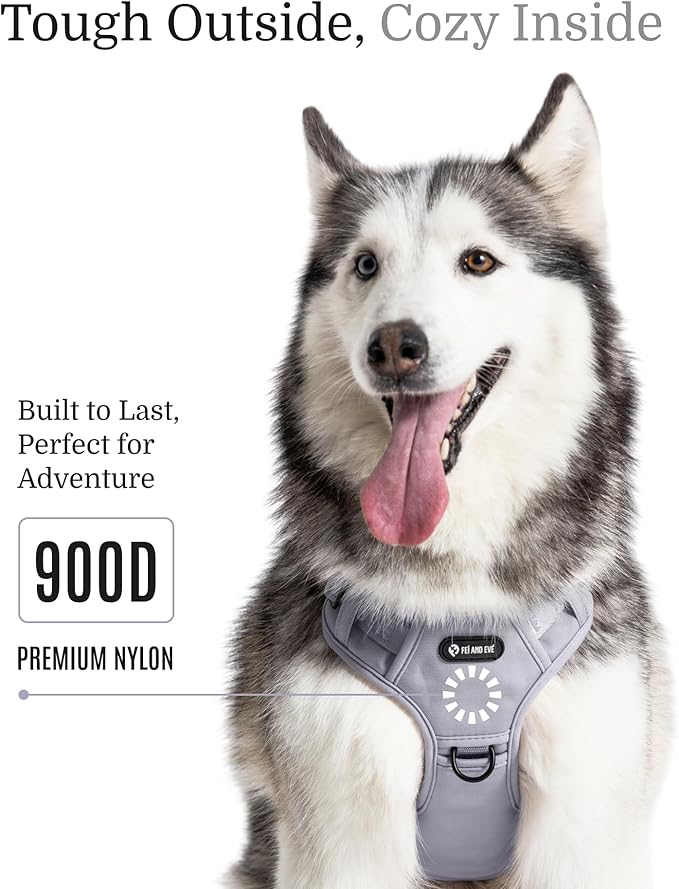 2025 New Edition, Fei & Eve MagEase Dog Harness - 3-Second Magnetic Buckles | 3-Point No-Pull Control | Heavy-Duty 900D Nylon | Dual Safety Handles | Breathable Mesh | Adjustable Fit | X-Large, Gray