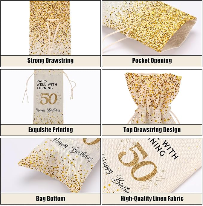 50th Birthday Gifts for Her Wine Bag Cool Gifts for 50 Year Old Man 1974 Birthday Gifts for Women Men Coworkers Lady Friend Bestie Him Anniversary Wine Bags