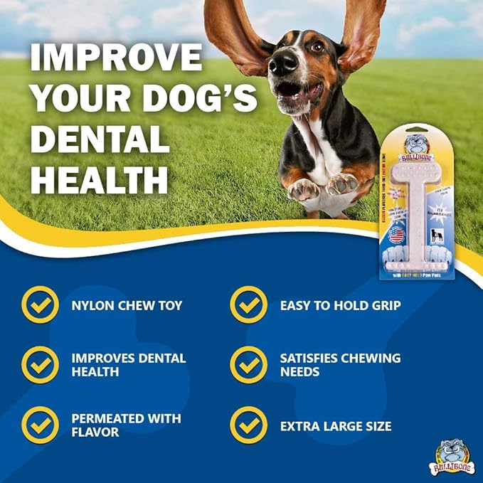 Bullibone Nylon Dog Chew Toy Nylon Bone - Improves Dental Hygiene, Easy to Grip Bottom, and Permeated with Flavor (Bacon, XL - Single)