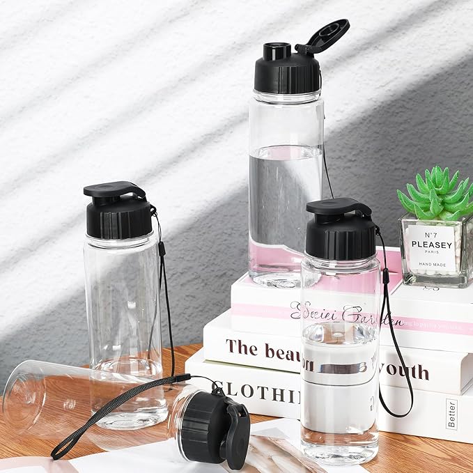 Mifoci 20 Pieces Water Bottle Bulk Plastic Water Bottles Bulk Gym Sports Adults Reusable Large Water Bottles with Leak Proof Flip Top for Party Outdoor(17 oz,Black)