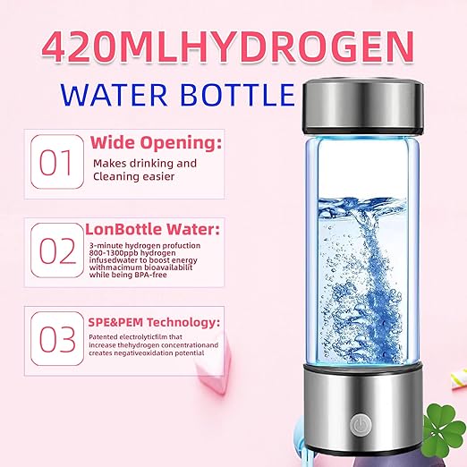 Hydrogen Water Bottle 2 Pack,Hydrogen Water Bottle Generator Ionizer Machine Rechargeable, Portable Hydrogen Rich Glass Bottles Health Gift Travel Cup for Friends/Women/Men/Mom/Father/Grandpa/Grandma