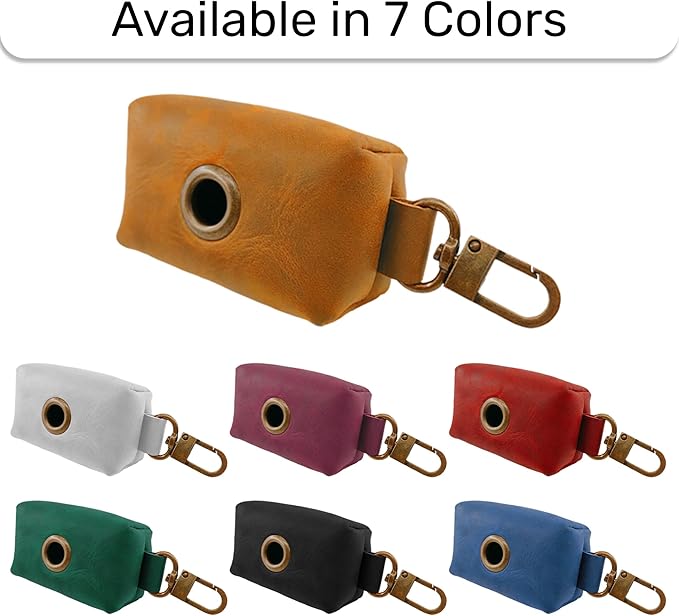 HIFA Genuine Leather Dog Leash Poop Bag Holder - Soft Touch Rustic Leather, Metal Clips, Easy Access to Pet Waste Bags - Outdoor Walking Dispenser