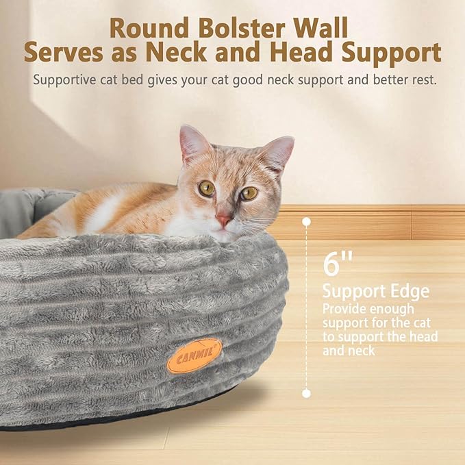 Cat Bed, Cat Bed for Indoor Cats, 20’’ Donut Cat Bed for Cats and Small Dogs, Washable Round Pet Bed, Indoor Use