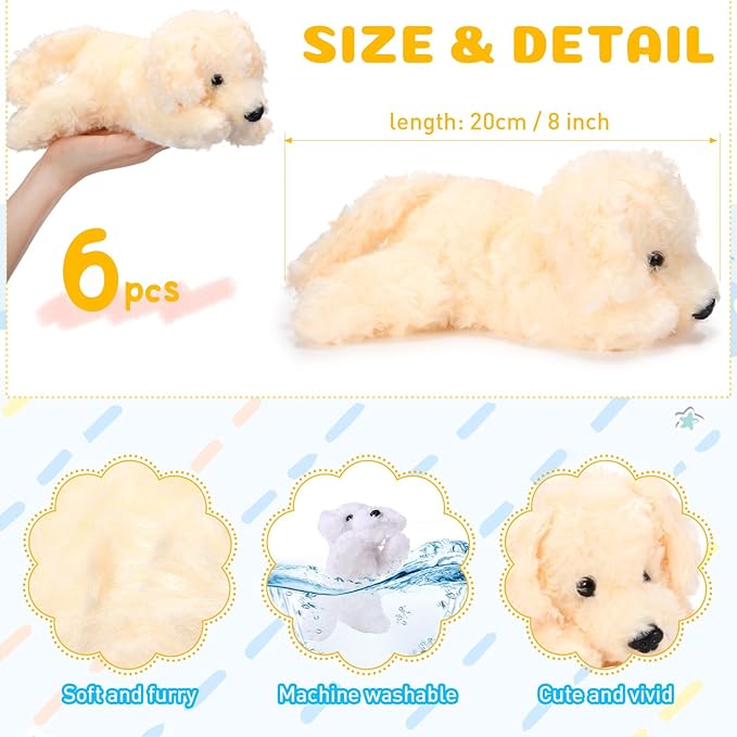 6 Pcs 8 Inch Dog Stuffed Animal Plush Dog Puppy Soft Plush Dog Pillow Toy Fluffy Puppy Set for Kids Girls Dog Theme Party Favor Birthday Baby Room Home Decor (Stylish Color, Stylish Style)