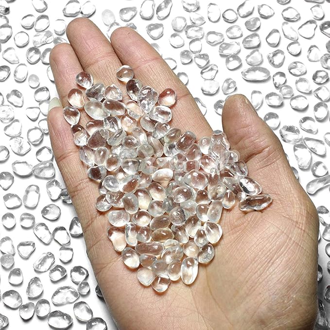 WAYBER Glass Stones, 1Lb/460g Irregular Sea Glass Dercorative Rocks Non-Toxic Artificial Crystal Pebbles for Aquarium Decoration/Vase Filler/Table Scatter/Handcraft/Jewelry Making/Gems Display, Clear