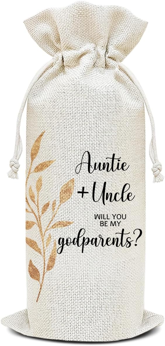 Wine Canvas Bag, Godparent Gift Wine Gift Bag, Godparents Proposal Gifts for Brother Sister Auntie Uncle Wine Bags for Wine Bottles, Wine Champagne Gifts With Drawstring Baptism Party Decoration -WB07