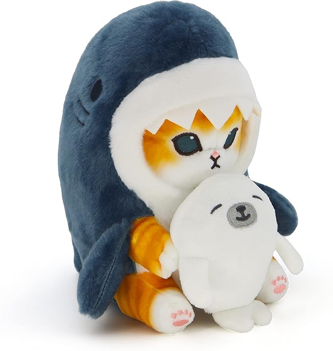 Kawaii Shark Cat Plush Toy Stuffed Animal Doll, Soft Pillow for Boys & Girls (Seal cat, 20cm/7.8in)