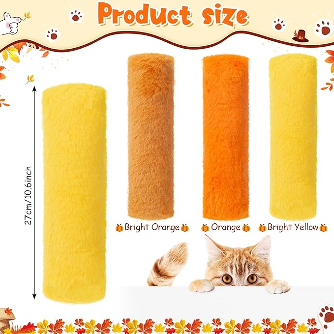 Civaner 6 Pcs 10.6 Inch Fall Cat Toys Thanksgiving Catnip Toys Interactive Kitten Kicker Soft Plush Cat Pillow Sticks Kitten Chasing Chewing Exercising Catnip Sticks Indoor Gift (Gold, Yellow, Orange)