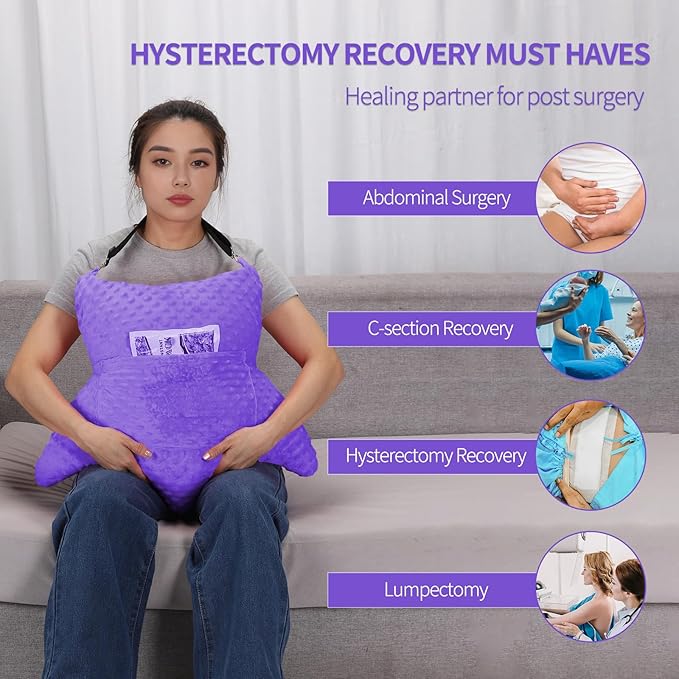 Hysterectomy Pillow with Pocket for Ice/Hot Packs, Abdominal Surgery Recovery Pillow for Women, Post-Surgery Support Cushion(Purple)