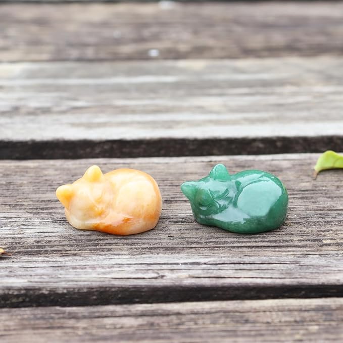 Crystal Cat Figurine, Mix 6PCS Sleeping Kitty Cat Collectibles Lucky Cat Statues, Stone Carving Cat, Black Obsidian Polished Crystal Cat Decoration Animal Figurines 1.5"