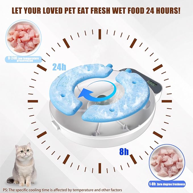 Automatic Wet Food Cat Feeder, Auto Refrigerated Wet Foods Feeder for Cats Dogs 4 Meal Timed Fresh Foods Dispenser with 2 Ice Packs Small Pet Feeders for Kitty Puppy Automatic Cat Dog Food Bowl