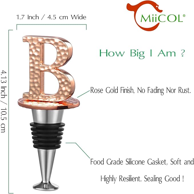 Miicol Wine Bottle Stopper, Prosecco Stopper, Rose Gold Wine Stopper, Personalised Champagne Stopper, Initial Wine Stopper, Funny Prosecco Gift, Wine Lovers Gift, Letter B