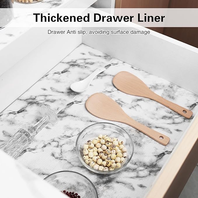 Shelf and Drawer Liner for Kitchen Cabinet-12 in x 30 FT Non-Adhesive Cabinet Liners for Shelves Non-Slip Waterproof Kitchen Drawer Liners Contact Paper Shelf Paper with Knife and Tape Measure