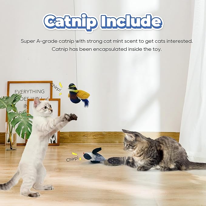 LEWISER Cat Toys Chirping Tit 2 Pcs with Catnip SilverVine, Suitable for Cat Wand Toys, Simulation Bird Design, Interactive Toys for Indoor Kitty Kitten Exercise, Orange and Black
