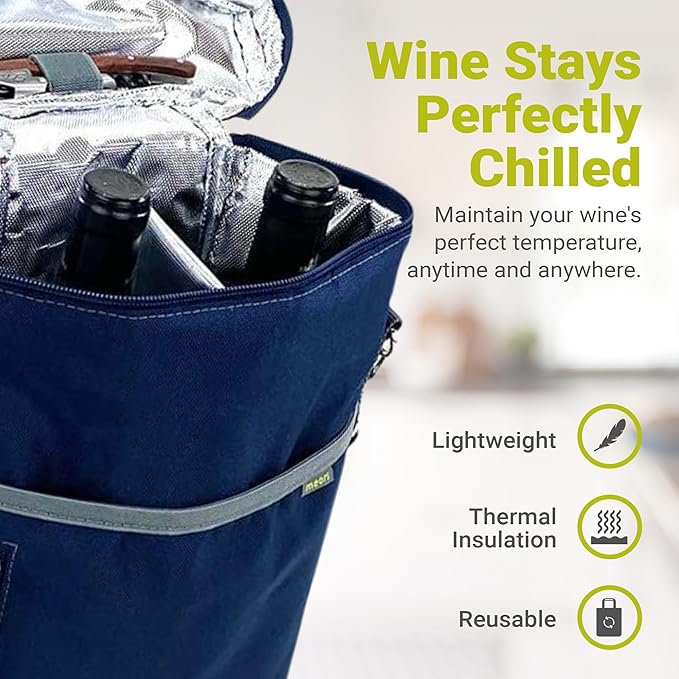 meori 2-Bottle Insulated Wine Tote | Marine Blue Solid
