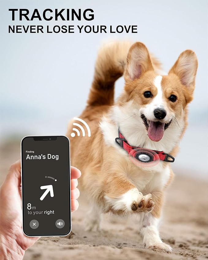 TagME Airtag Dog Collar,Waterproof Reflective Pet Collar with Airtag Holder,Soft Padded and Double D-Rings for Small Dogs,Red