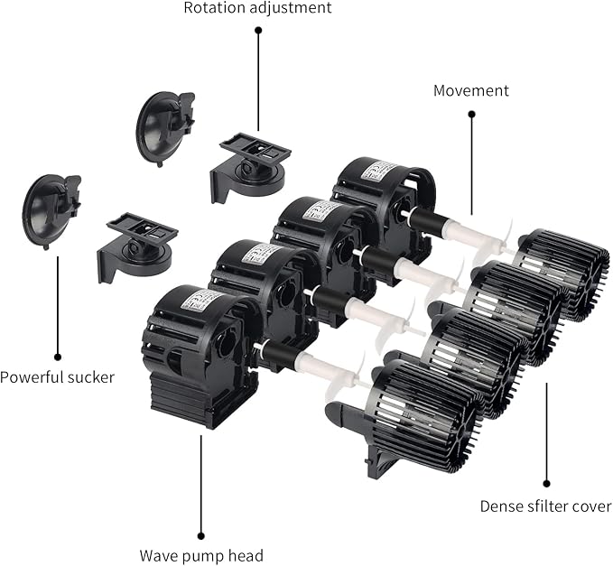 Upettools 12680 GPH Wave Maker Aquarium Circulation Pump - 4-Head Powerful Submersible Powerhead for Fresh & Saltwater Tanks (180-300 Gallons) with Adjustable Flow - Black