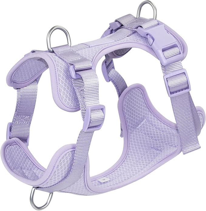 Wisedog Mesh Breathable Dog Harness: No Pull Harness with 3 Fast-Release Buckles Adjustable for Walking & Training for Small Medium Large Dogs (Lilac, XS: Neck=10"-14"/Chest=11"-19")
