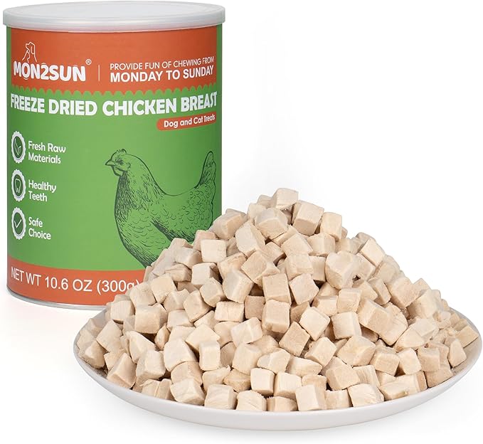 MON2SUN Freeze Dried Chicken Cat and Dog Treats, Single Ingredient Natural and Healthy Dog Snacks, High Protein Training Treats & Food Topper, 10.6oz