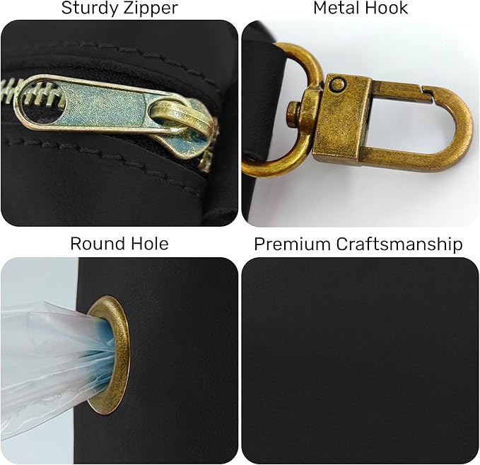 HIFA Genuine Leather Dog Leash Holder, Holder for Leashes - Soft Touch Rustic Brown Leather, Metal Clips and Easy Access to Pet Waste Dispenser- Dispenser for Outdoor Puppy Walking