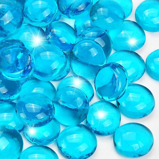 5LB Ocean Blue Flat Glass Marbles for Vases, Gemstone Beads Vase Filler Decorative Glass Pebbles for Fish Tank, DIY Crafts, Aquarium Decor Rocks