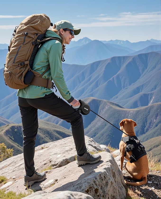 26ft Retractable Dog Leash, Heavy Duty Retractable Pet Leash with Poop Bag Holder, Anti-Slip Soft Grip, Reflective Dog Leashes for Medium Dogs Large Dogs up to 110 lbs(Black)