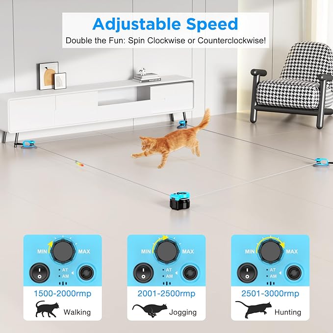 Pet Deluxe Interactive Cat Toy for Indoor Cats, Auto/Remote Control DIY Cat Mouse Hunting Treadmill Keep Bored Kitten Puppy Entertained to Chase, Feather Toy to Exercise-Sky Blue