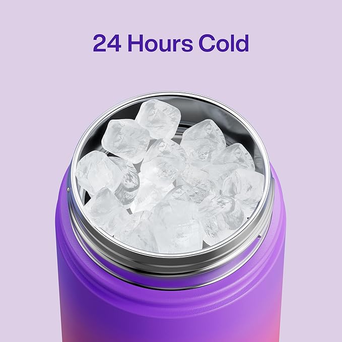 Insulated Water Bottle with Straw Stainless Steel Water Bottle, Leak-Proof, BPA-Free, Double Wall Vacuum Keeps Cold for 24 Hours for Sports, Travel, School (18 oz, Peach Dream)