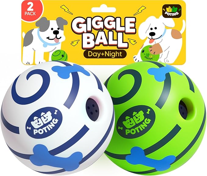 Giggle Ball for Dogs 2 Pack, Glowing Interactive Dog Toys Balls, Rolling Squeaky Toy for Large Medium Small Dogs, Fun Giggle Sounds Attract Attention When Rolled or Shaken - 3.14 inch