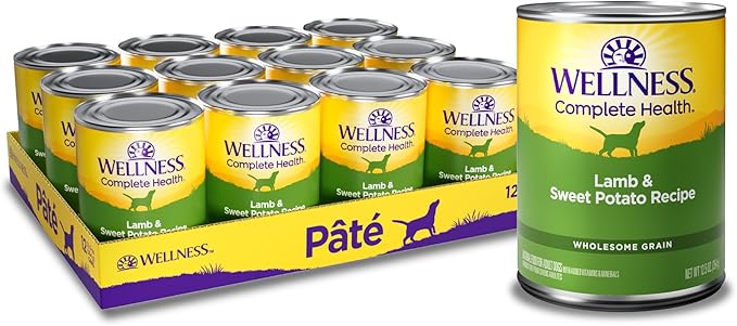 Wellness Complete Health Natural Wet Canned Dog Food, Lamb & Sweet Potato, 12.5-Ounce Can (Pack of 12)