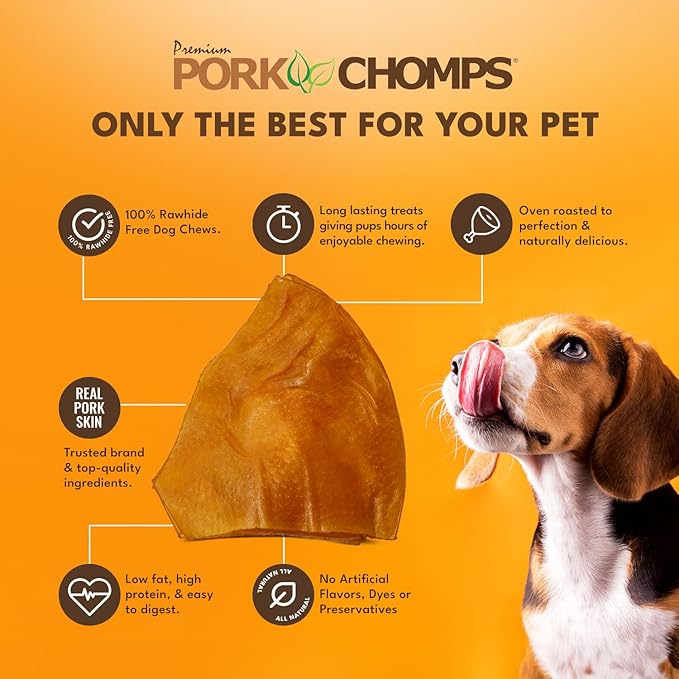 Pork Chomps Roasted Pork Skin Dog Chews, 5-inch Ear Shapes, 1.44 Ounce (Pack of 4)
