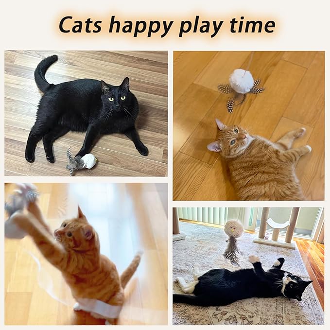 3 PCS Cat Wand Feather Toy, Cat Teaser Sticks with Catnip & Bell Interactive Plush Ball Cats Toys for Indoor Play Chase Exercise with Kittens