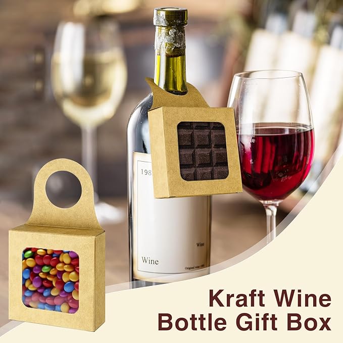 30Pcs Kraft Paper Wine Bottle Box with Window Hanging Foldable Gift Boxes,for Gifts Empty Wine Bottles for Decoration Bottle Hanger Favor Box Gift beauty label with square transparent casement window