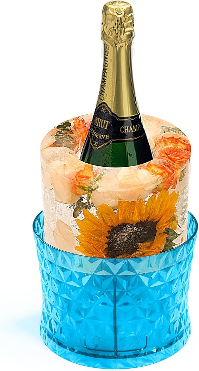 Ice Bucket Mold,Ice Mold Wine Bottle Chiller,Champagne Ice Bucket Floral DIY Ice Mold for Champagne,Wine,Cocktails/Holiday Bar Any Celebration Party Wedding Christmas and Thanksgiving