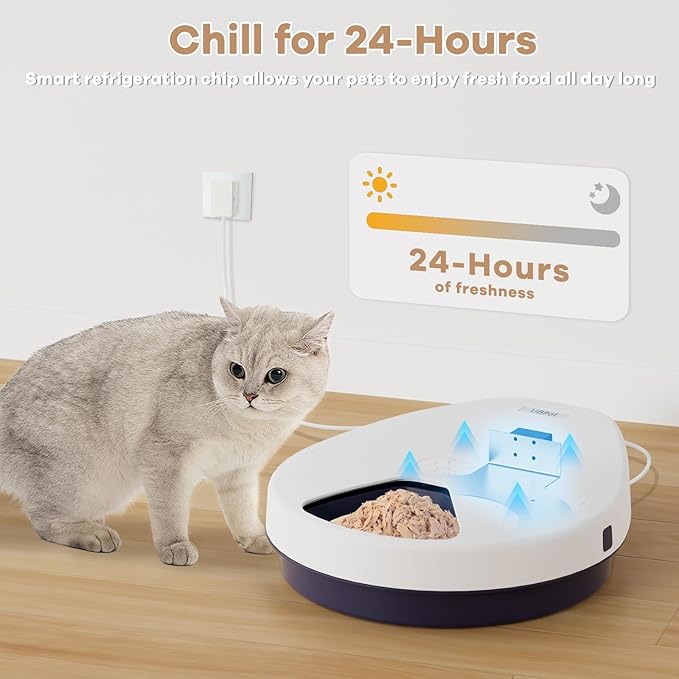 UBPET Automatic Cat Feeder Wet Food, 2025 Upgraded Refrigerated Auto Cat Feeder with Semiconductor Cooling, 4 Days Freshness 5 Meals, Pet Food Dispenser for Cats and Small Dogs, Easy to Clean(White)