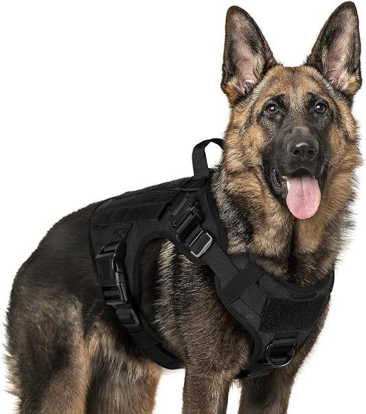 rabbitgoo Tactical Dog Harness for Large, Heavy Duty Pet Harness with Handle, No-Pull Service Vest Large Breed, Adjustable Military Dog Vest for Training Hunting Walking, Black, XL