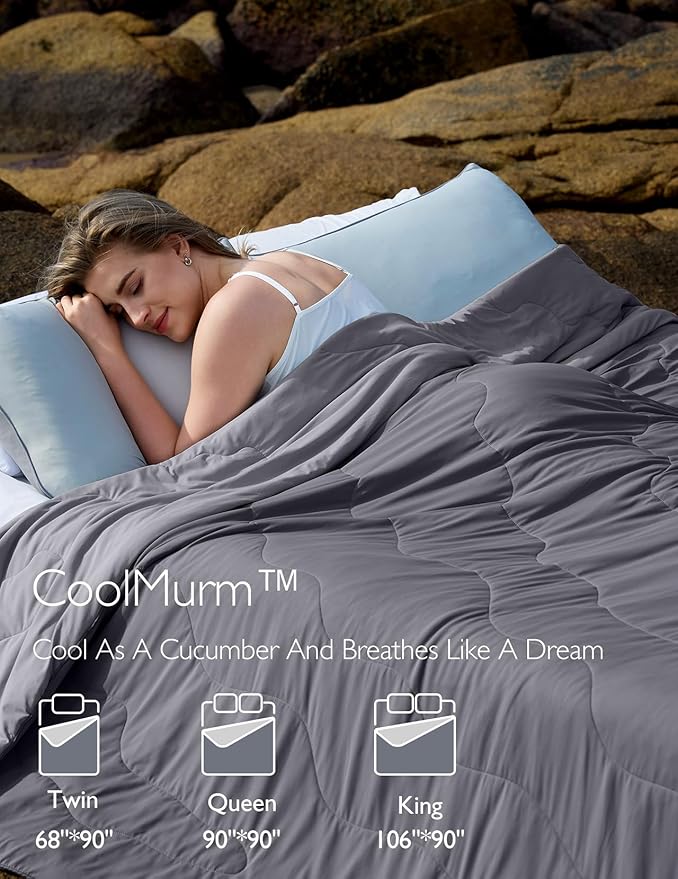 Momcozy Life CoolMurm Cooling Comforter for Hot Sleepers, Full/Queen 90"x90" Hot Flashes Cooling Blanket, All-Season Lightweight Soft Breathable Cooling Quilt Duvet, Stay Cool All Night, Smoky Grey