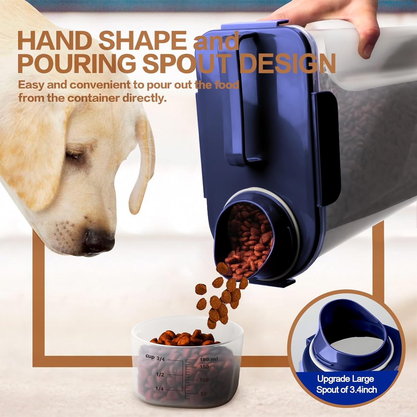 Dog Food Storage Container, 5-7 Lbs Airtight Pet Food Container, Cat Food Container Dispenser with Portable Handle, Pouring Spout and 4 Seal Buckles for Dogs Cats 2 Pack Blue