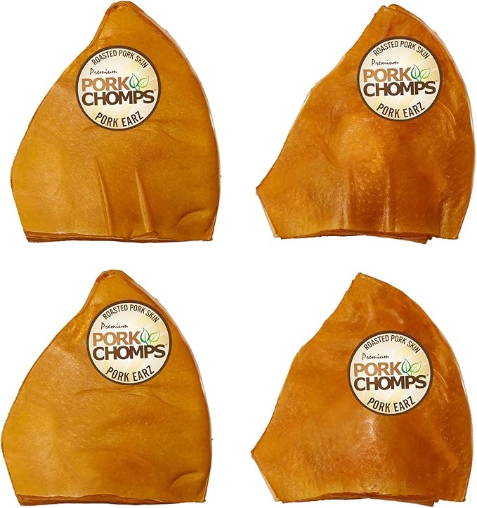 Pork Chomps Roasted Pork Skin Dog Chews, 5-inch Ear Shapes, 1.44 Ounce (Pack of 4)