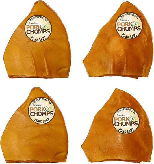 Pork Chomps Roasted Pork Skin Dog Chews, 5-inch Ear Shapes, 1.44 Ounce (Pack of 4)