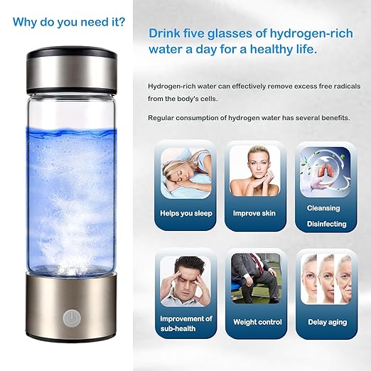 Hydrogen Water Bottle, Hydrogen Water Bottle Generator, Portable Water Electrolysis Cups, for Home, Travelling and Office