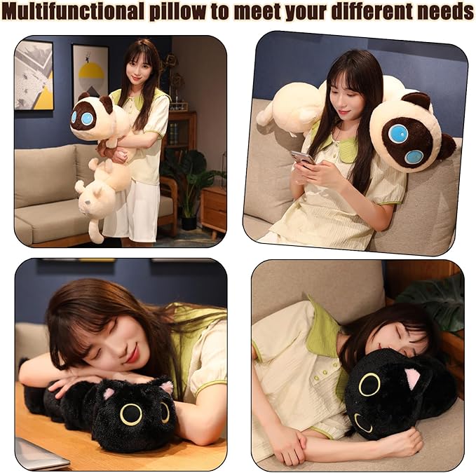 Somao Caterpillar Stuffed Animal Plush Long Cat Body Pillow,Creative Cat Caterpillar Plush Toys Soft Hugging Pillow Doll Funny Cushion Gift for Kids（Beige,50cm/19.68inch）