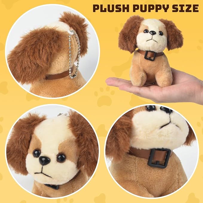 36Pcs Adopt A Puppy Party Favors, Mini Stuffed Animals Adopt A Dog Set Includes 12 Stuffed Dogs 12 Kraft Paper Bags 10 White Plastic Fence Mini Chalkboard & Chalk Marker for Adopt A Pet Party