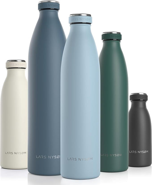 LARS NYSØM Stainless Steel Insulated Water Bottle 12oz 17oz 25oz 34oz 51oz | BPA-free Insulated Thermo Flask for Hot and Cold Beverages | Leakproof Drinking Bottle (Baby Blue, 34oz)