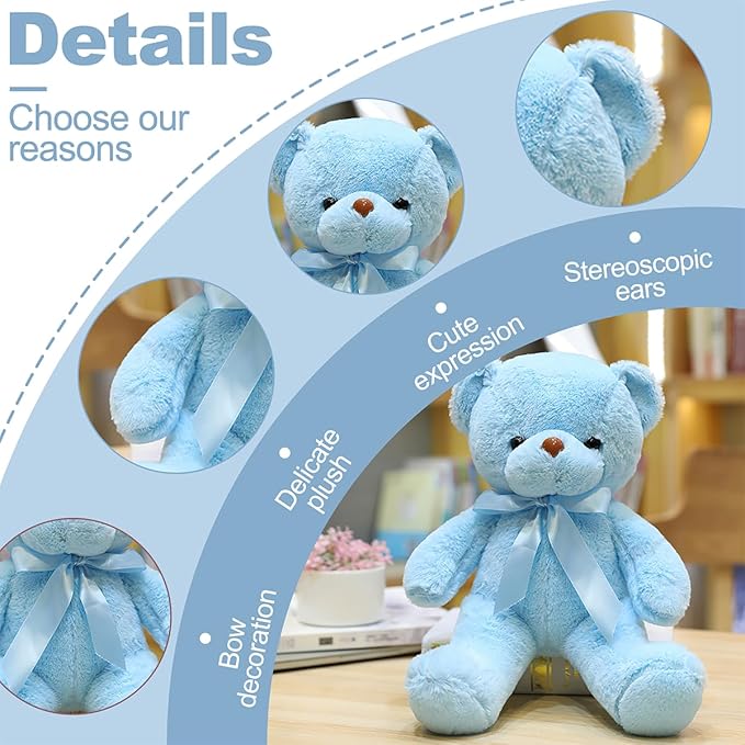 Blue Teddy Bear Stuffed Animals 13.4 inch Soft Small Teddy Bear Cute Cuddly Stuffed Plush Toys for Birthday Valentine’s Day Wedding Graduation Party