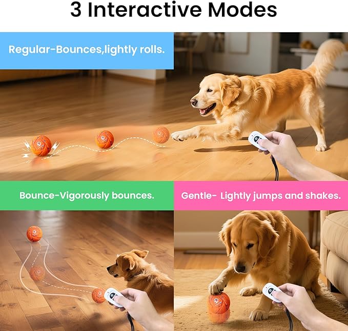 Smart Interactive Dog Toy Ball - Auto Bouncing & Rolling, Chew-Resistant E-TPU Material, 3 Interactive Modes, IPX7 Waterproof, Smart Chase Pet Toy Ball for Medium and Large Dogs (Orange)