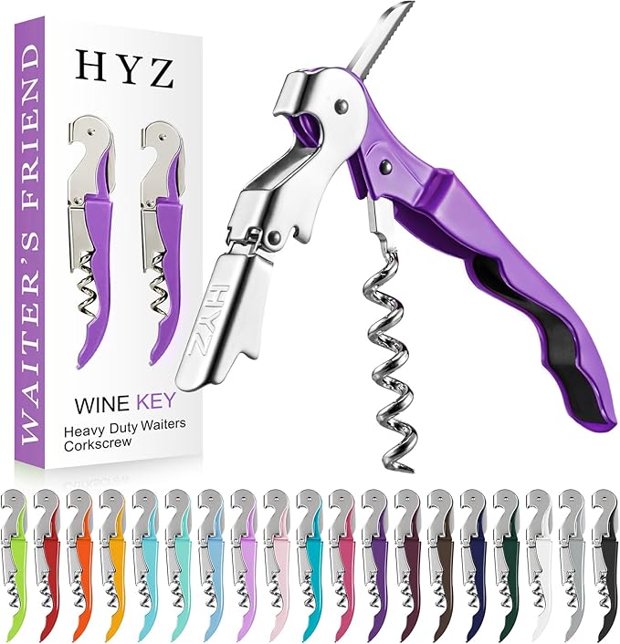 HYZ 2-Pack Wine Opener Waiter Corkscrew, Professional Wine Key for Servers, Bartender with Foil Cutter, Manual Wine Bottle Opener Double Hinged (Dark Purple)