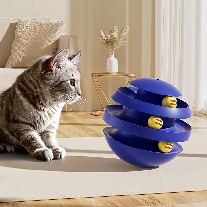 Roly-Poly Round Interactive Toy for cat,Wobbling Tumbler Toys with Bell Toy for Indoor Cats Blue Orange
