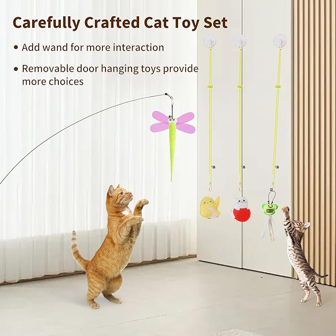 Interactive Cat Feather Toys 8Pcs,Interactive Wand,Cat Teaser,Indoor cat Hanging Interactive Toy Suitable for Bored Adult Cats and Kittens Play Chase Exercise